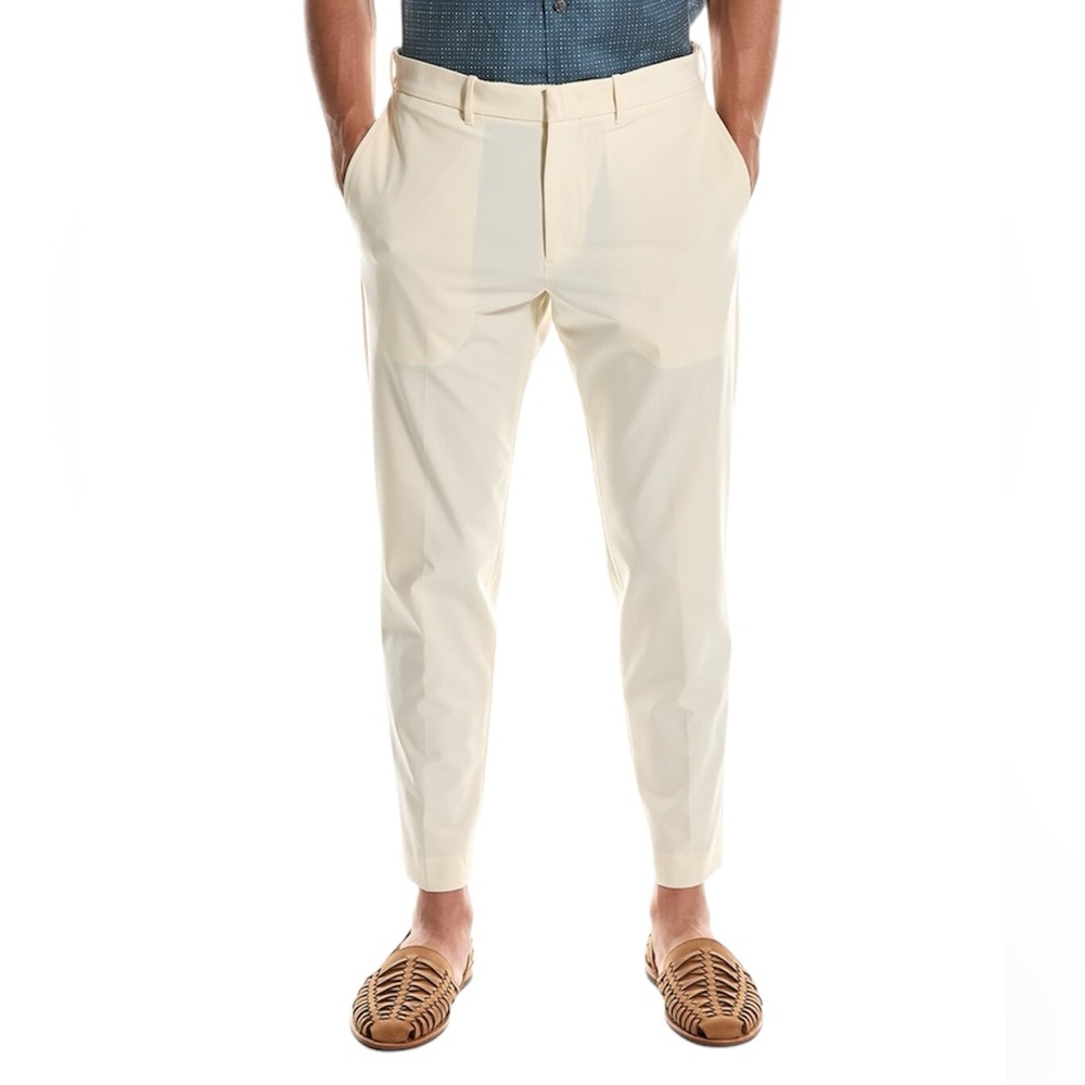 Theory Borough Tapered Leg Stretch Nylon Pants Cream Off White Waist Size 34 NWT